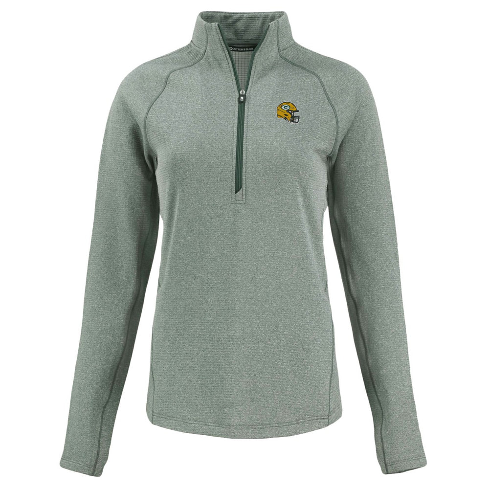 Green Bay Packers Cutter & Buck Women's Peshastin Eco Fleece Recycled Tri-Blend Raglan Half-Zip Jacket - Heather Green - NFL