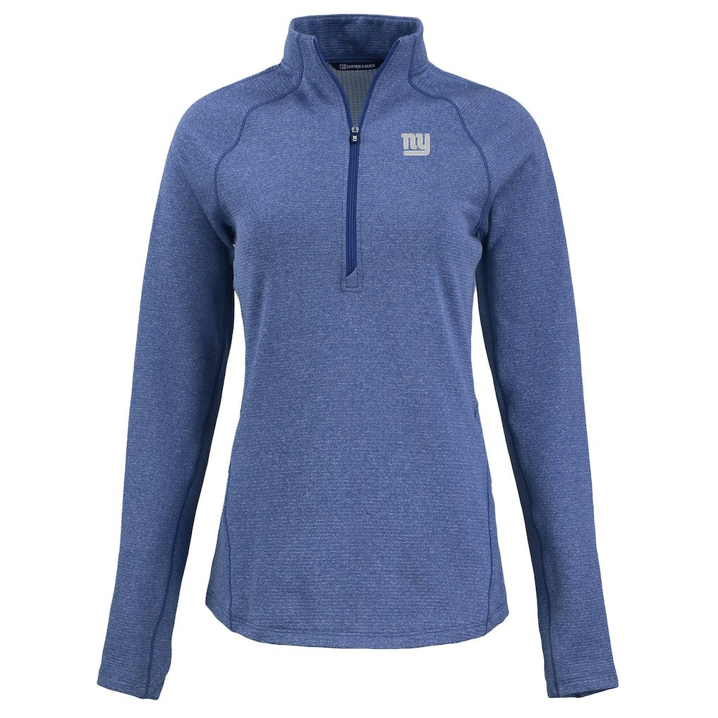 New York Giants Cutter & Buck Women's Peshastin Eco Fleece Recycled Tri-Blend Raglan Half-Zip Jacket - Heather Royal - NFL