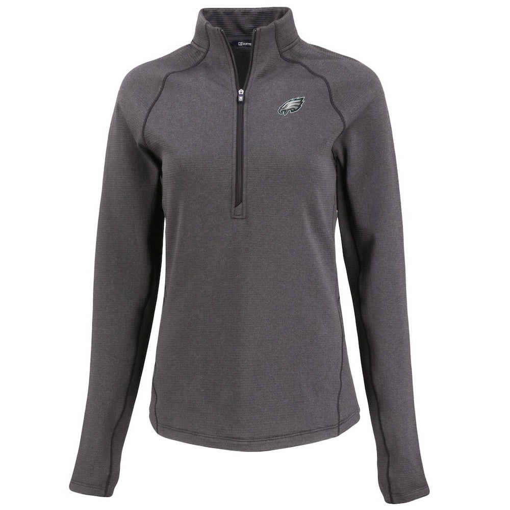 Philadelphia Eagles Cutter & Buck Women's Peshastin Eco Fleece Recycled Tri-Blend Raglan Half-Zip Jacket - Heather Black - NFL