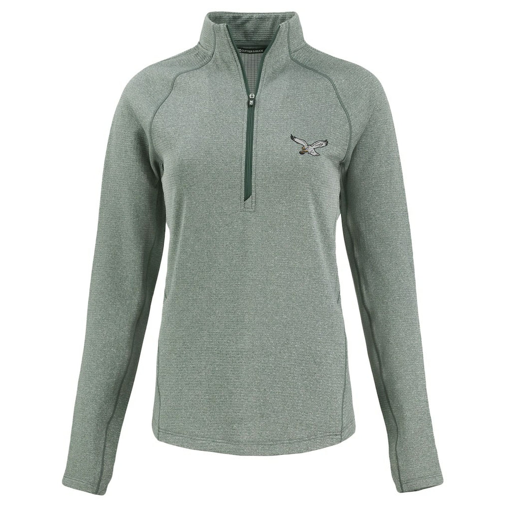 Philadelphia Eagles Cutter & Buck Women's Peshastin Eco Fleece Recycled Tri-Blend Raglan Half-Zip Jacket - Heather Kelly Green - NFL