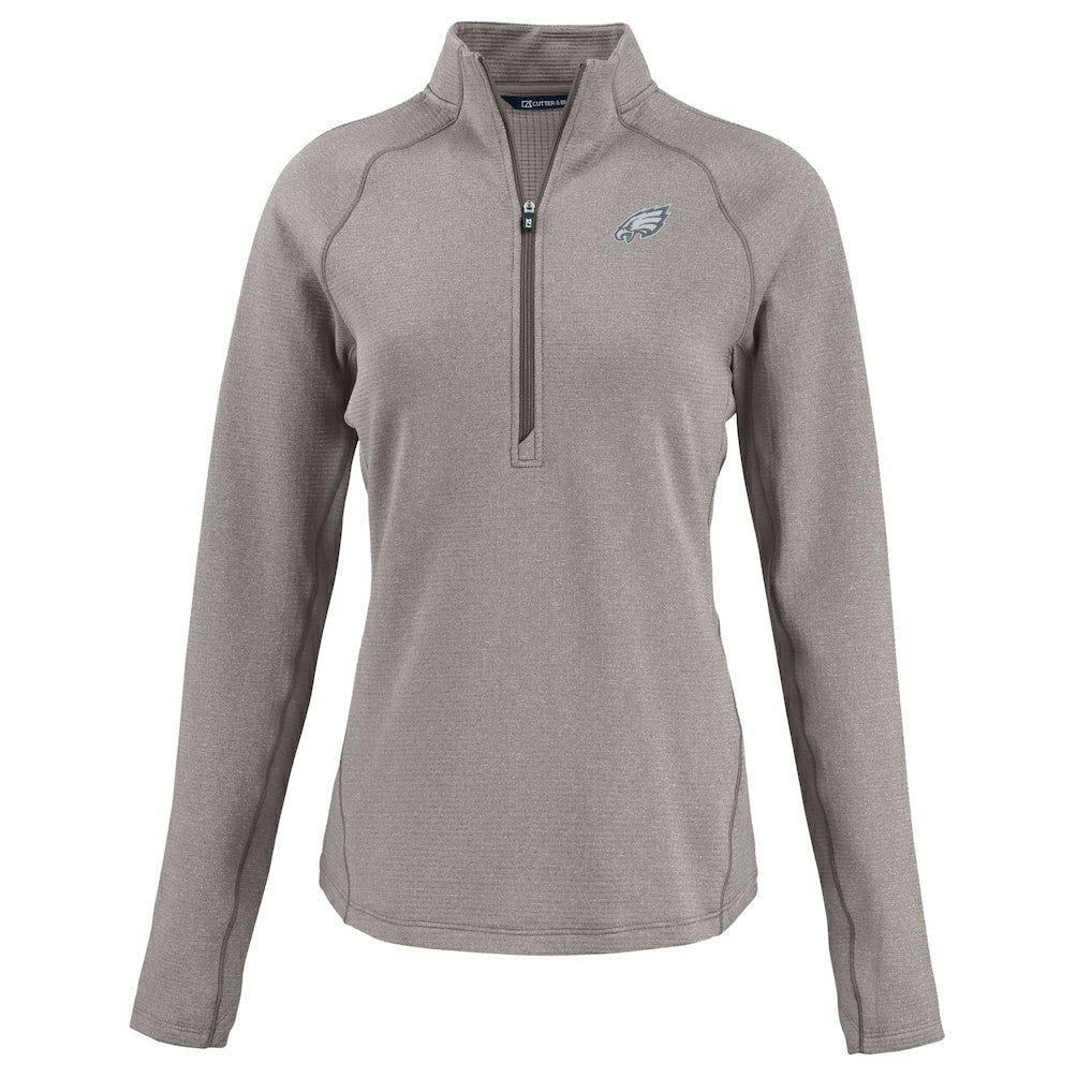 Philadelphia Eagles Cutter & Buck Women's Peshastin Eco Fleece Recycled Tri-Blend Raglan Half-Zip Jacket - Heather Gray - NFL