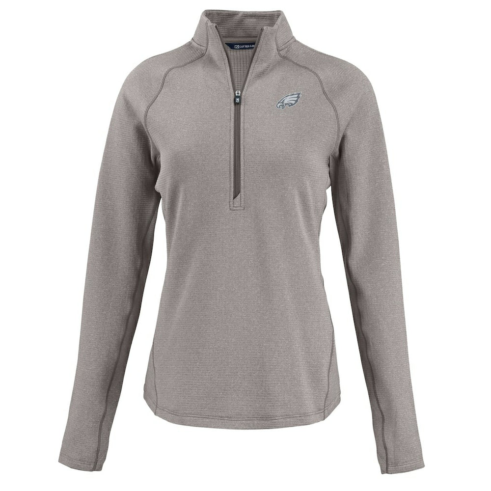 Philadelphia Eagles Cutter & Buck Women's Peshastin Eco Fleece Recycled Tri-Blend Raglan Half-Zip Jacket - Heather Gray - NFL