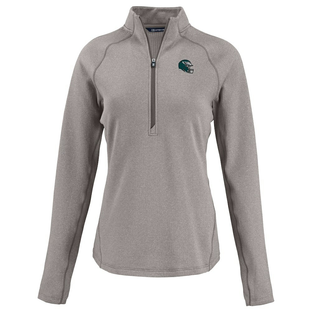 Philadelphia Eagles Cutter & Buck Women's Peshastin Eco Fleece Recycled Tri-Blend Raglan Half-Zip Jacket - Heather Gray - NFL