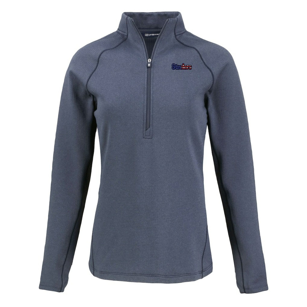 Pittsburgh Steelers Cutter & Buck Women's Americana Peshastin Eco Fleece Recycled Tri-Blend Raglan Half-Zip Jacket - Heather Navy - NFL