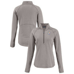 Pittsburgh Steelers Cutter & Buck Women's Peshastin Eco Fleece Recycled Tri-Blend Raglan Half-Zip Jacket - Heather Gray - NFL