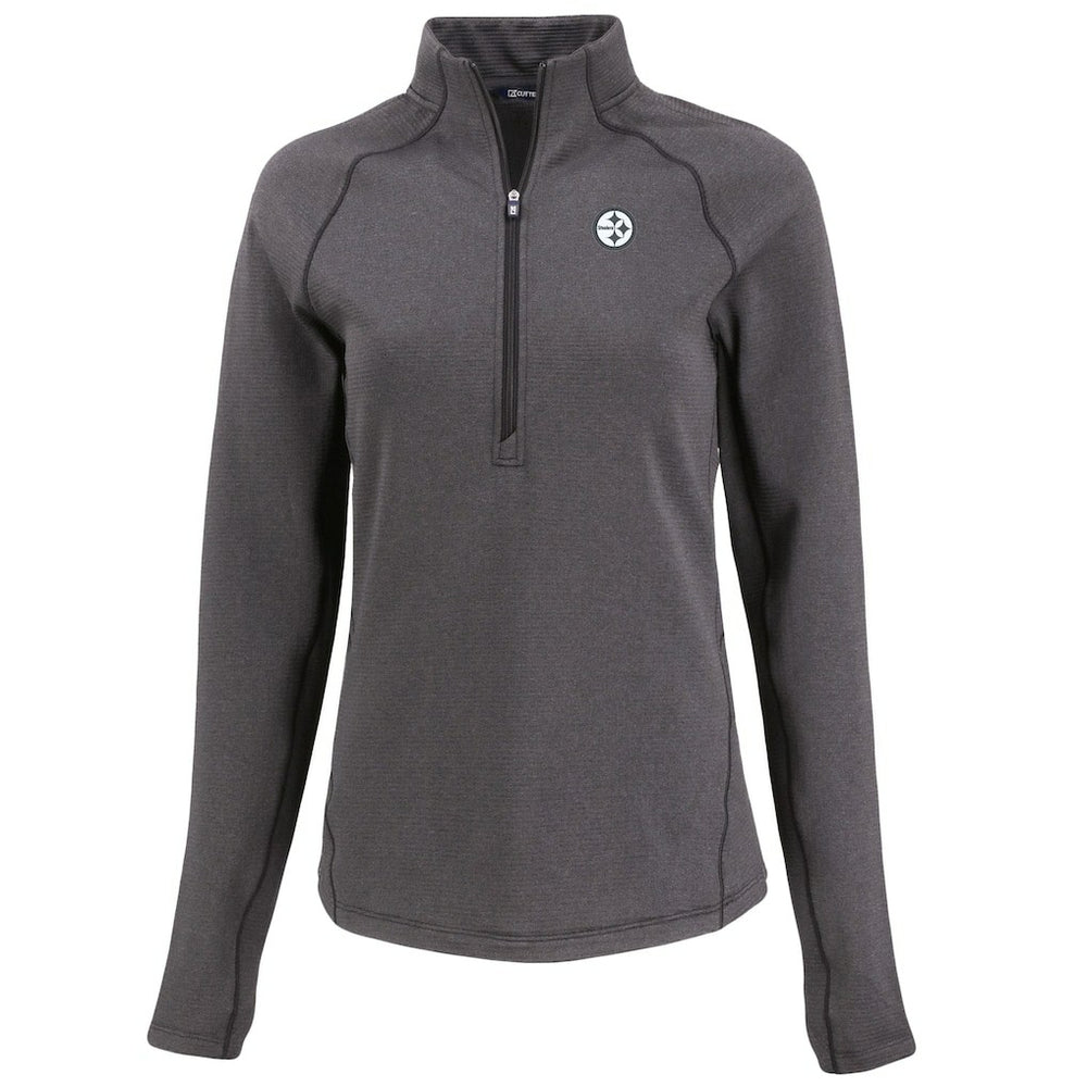 Pittsburgh Steelers Cutter & Buck Women's Peshastin Eco Fleece Recycled Tri-Blend Raglan Half-Zip Jacket - Heather Black - NFL