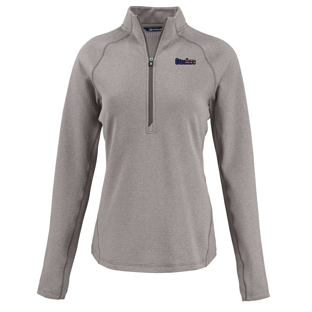 Pittsburgh Steelers Cutter & Buck Women's Americana Peshastin Eco Fleece Recycled Tri-Blend Raglan Half-Zip Jacket - Heather Gray - NFL