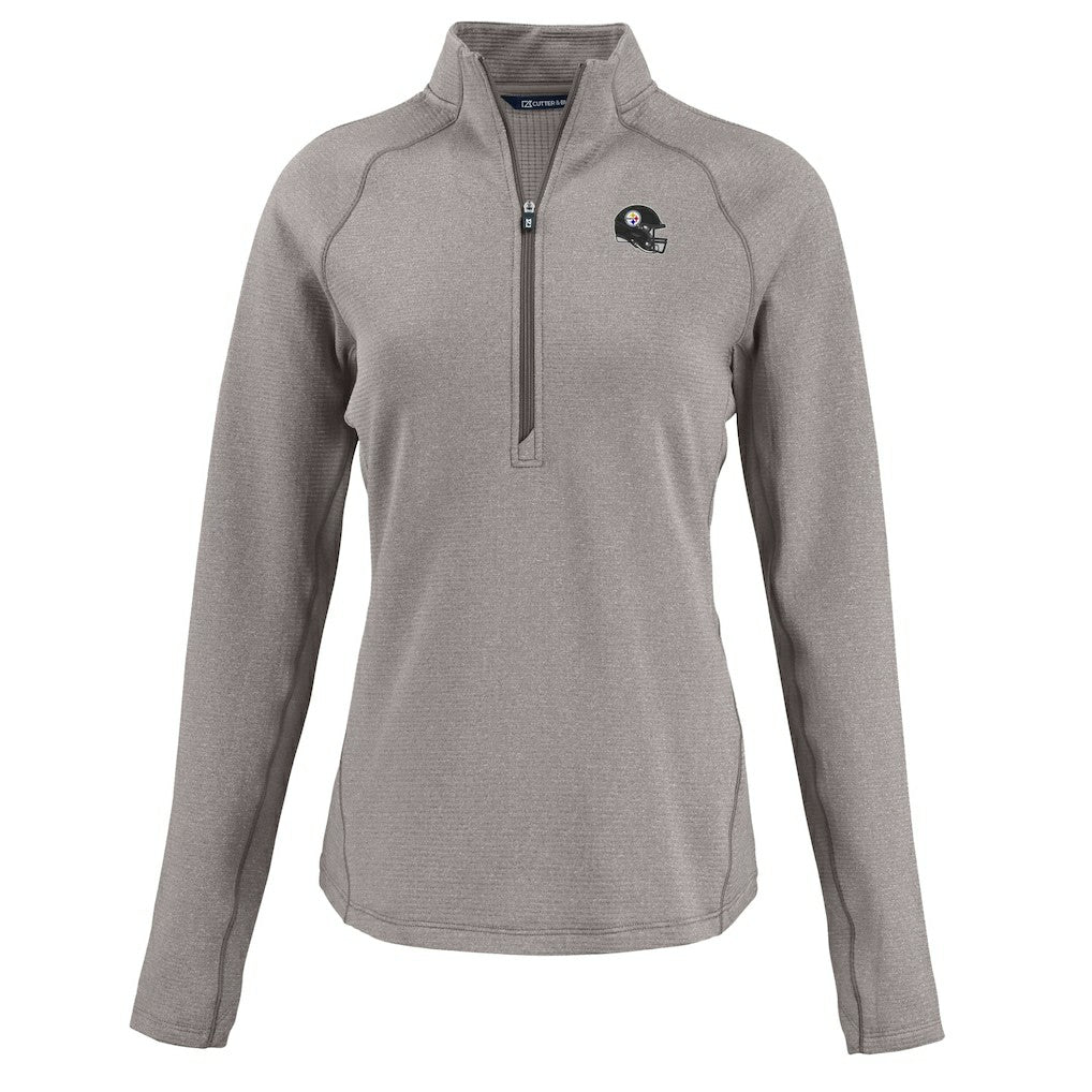 Pittsburgh Steelers Cutter & Buck Women's Peshastin Eco Fleece Recycled Tri-Blend Raglan Half-Zip Jacket - Heather Gray - NFL