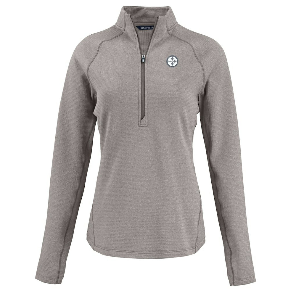 Pittsburgh Steelers Cutter & Buck Women's Peshastin Eco Fleece Recycled Tri-Blend Raglan Half-Zip Jacket - Heather Gray - NFL