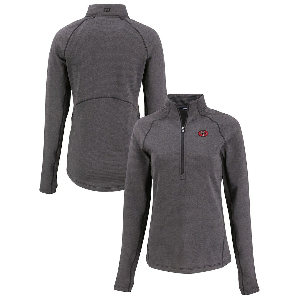 San Francisco 49ers Cutter & Buck Women's Peshastin Eco Fleece Recycled Tri-Blend Raglan Half-Zip Jacket - Heather Black - NFL