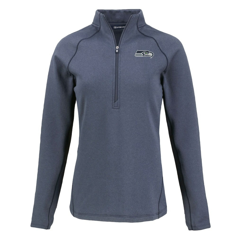 Seattle Seahawks Cutter & Buck Women's Peshastin Eco Fleece Recycled Tri-Blend Raglan Half-Zip Jacket - Heather Navy - NFL