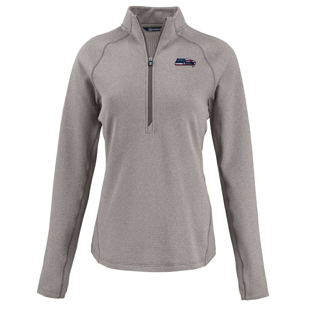 Seattle Seahawks Cutter & Buck Women's Americana Peshastin Eco Fleece Recycled Tri-Blend Raglan Half-Zip Jacket - Heather Gray - NFL