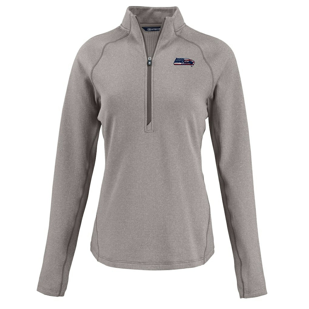 Seattle Seahawks Cutter & Buck Women's Americana Peshastin Eco Fleece Recycled Tri-Blend Raglan Half-Zip Jacket - Heather Gray - NFL