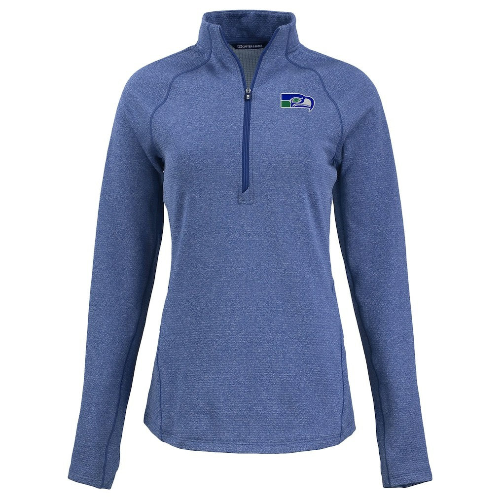 Seattle Seahawks Cutter & Buck Women's Peshastin Eco Fleece Recycled Tri-Blend Raglan Half-Zip Jacket - Heather Royal - NFL