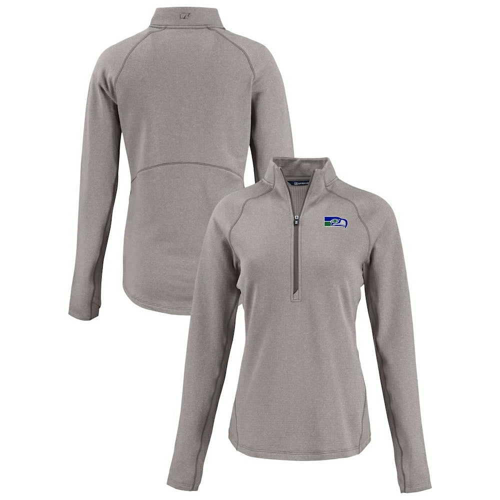 Seattle Seahawks Cutter & Buck Women's Peshastin Eco Fleece Recycled Tri-Blend Raglan Half-Zip Jacket - Heather Gray - NFL