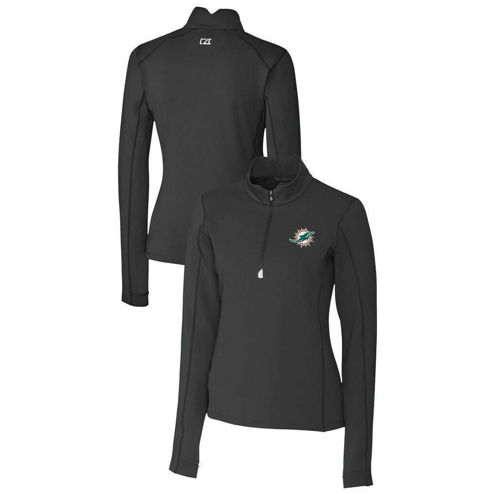 Miami Dolphins Cutter & Buck Women's Traverse Stretch Quarter-Zip Pullover Top - Black - NFL
