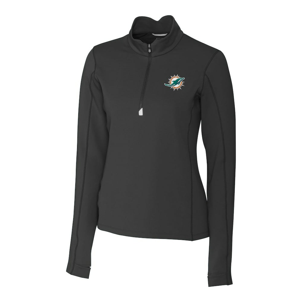 Miami Dolphins Cutter & Buck Women's Traverse Stretch Quarter-Zip Pullover Top - Black - NFL