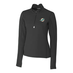 Miami Dolphins Cutter & Buck Women's Traverse Stretch Quarter-Zip Pullover Top - Black - NFL