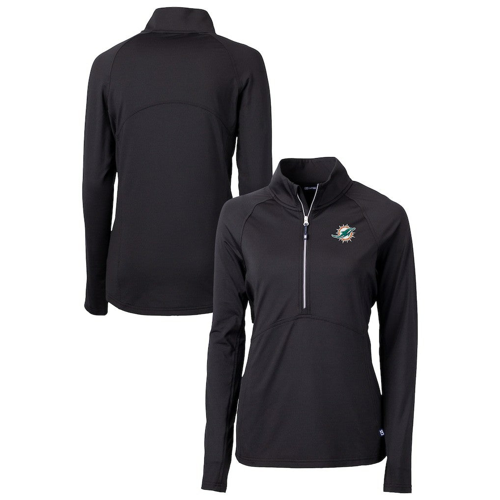 Miami Dolphins Cutter & Buck Women's DryTec Adapt Eco Knit Stretch Recycled Raglan Half-Zip Top - Black - NFL