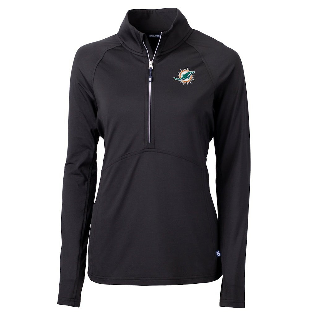 Miami Dolphins Cutter & Buck Women's DryTec Adapt Eco Knit Stretch Recycled Raglan Half-Zip Top - Black - NFL