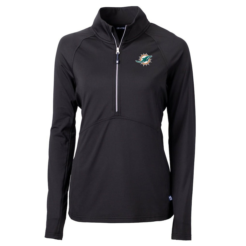 Miami Dolphins Cutter & Buck Women's DryTec Adapt Eco Knit Stretch Recycled Raglan Half-Zip Top - Black - NFL