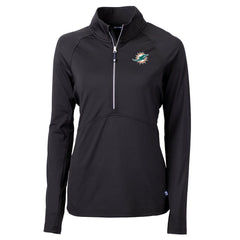 Miami Dolphins Cutter & Buck Women's DryTec Adapt Eco Knit Stretch Recycled Raglan Half-Zip Top - Black - NFL