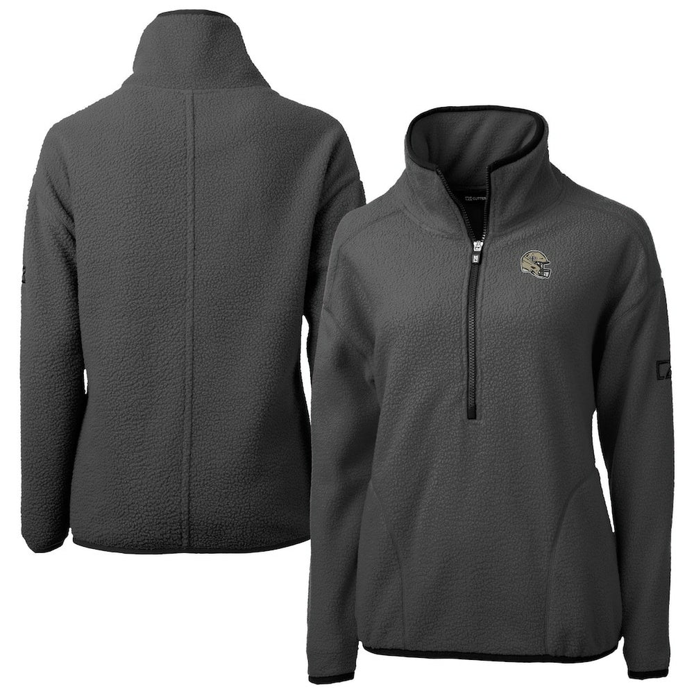 New Orleans Saints Cutter & Buck Women's Helmet Cascade Eco Sherpa Fleece Half-Zip Jacket - Charcoal - NFL