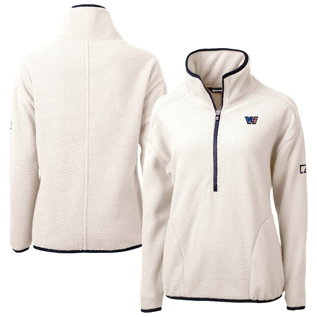 Washington Commanders Cutter & Buck Women's Americana Cascade Eco Sherpa Fleece Half-Zip Jacket - Oatmeal - NFL