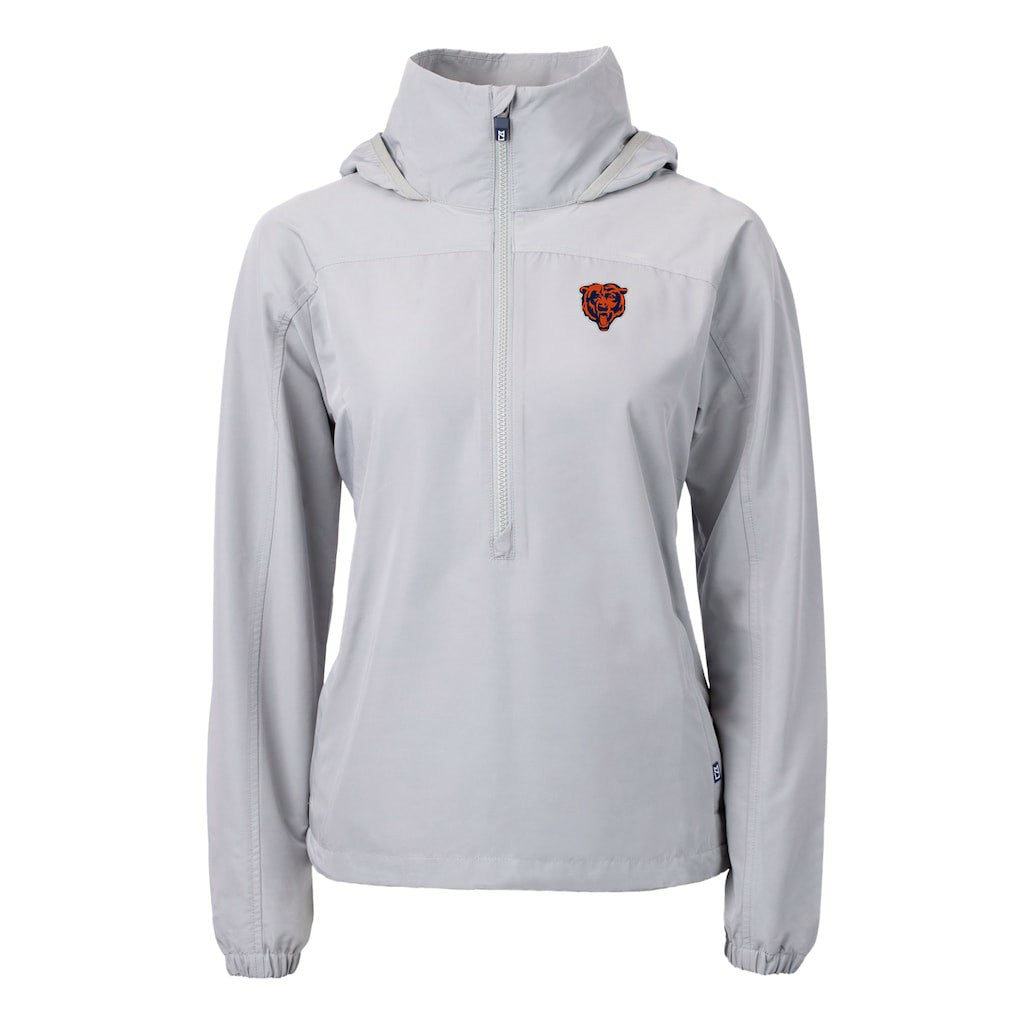 Chicago Bears Cutter & Buck Women's Charter Eco Recycled Half-Zip Hooded Anorak Jacket - Gray - NFL
