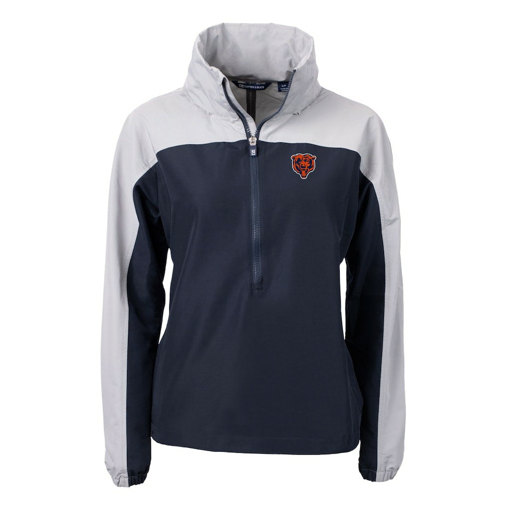 Chicago Bears Cutter & Buck Women's Charter Eco Recycled Half-Zip Hooded Anorak Jacket - Navy - NFL