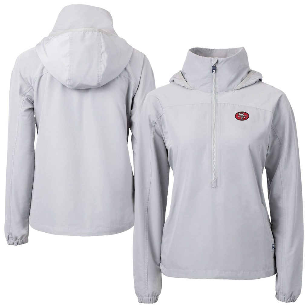 San Francisco 49ers Cutter & Buck Women's Charter Eco Recycled Half-Zip Hooded Anorak Jacket - Gray - NFL