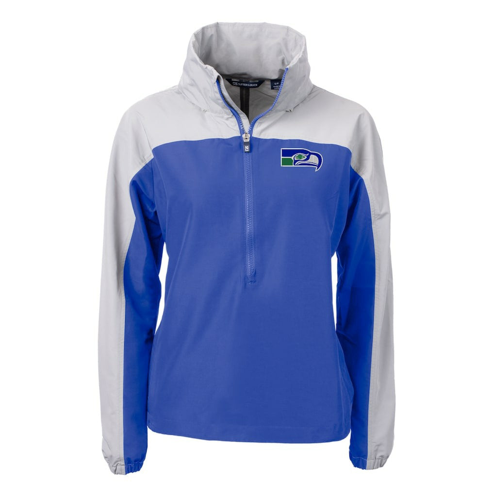 Seattle Seahawks Cutter & Buck Women's Charter Eco Recycled Half-Zip Hooded Anorak Jacket - Blue - NFL