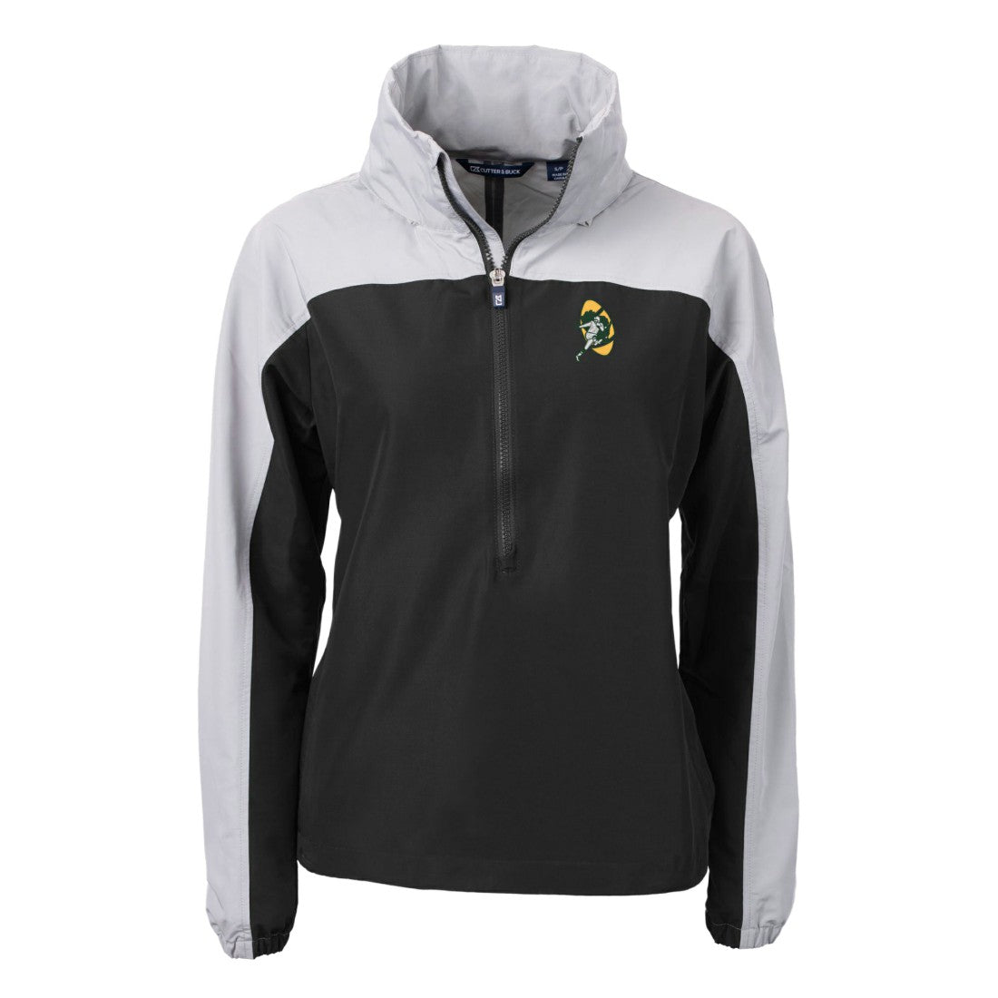 Green Bay Packers Cutter & Buck Women's Charter Eco Recycled Half-Zip Hooded Anorak Jacket - Black - NFL