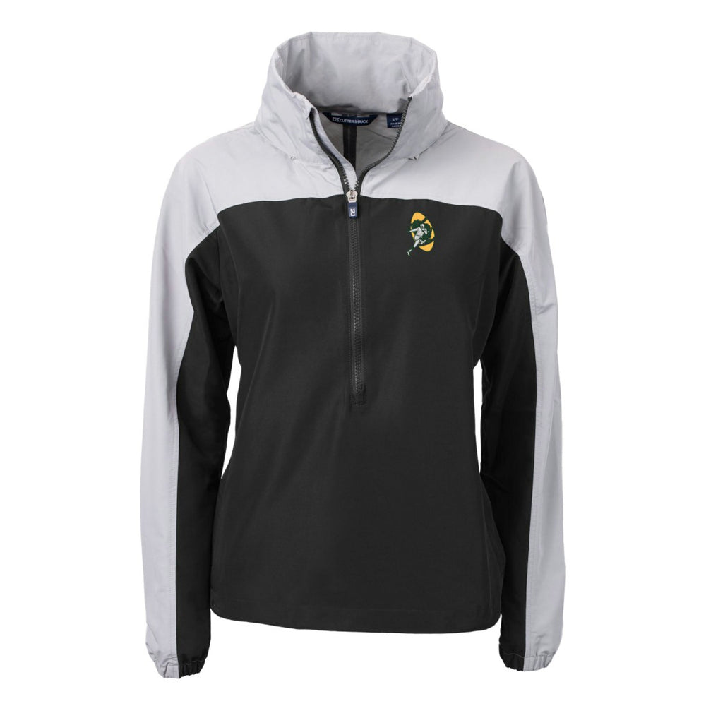 Green Bay Packers Cutter & Buck Women's Charter Eco Recycled Half-Zip Hooded Anorak Jacket - Black - NFL