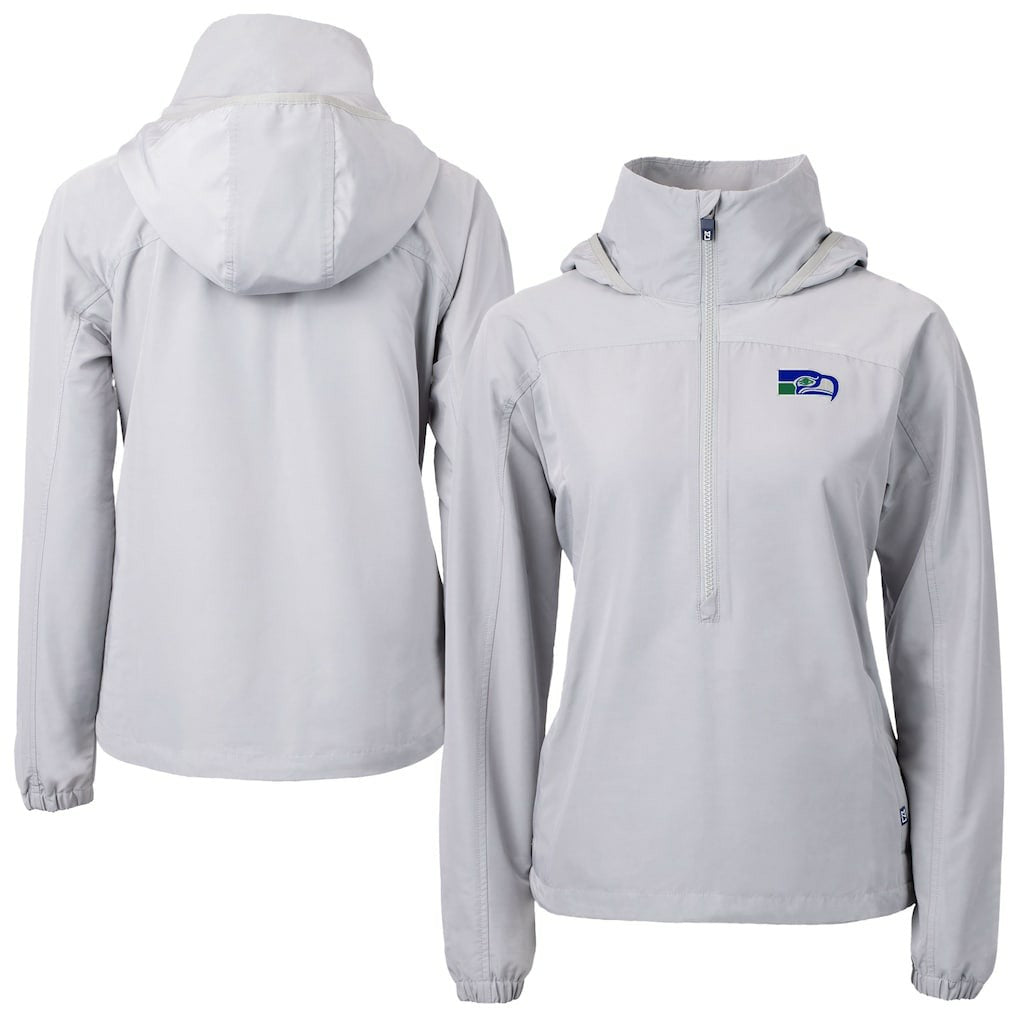 Seattle Seahawks Cutter & Buck Women's Charter Eco Recycled Half-Zip Hooded Anorak Jacket - Gray - NFL
