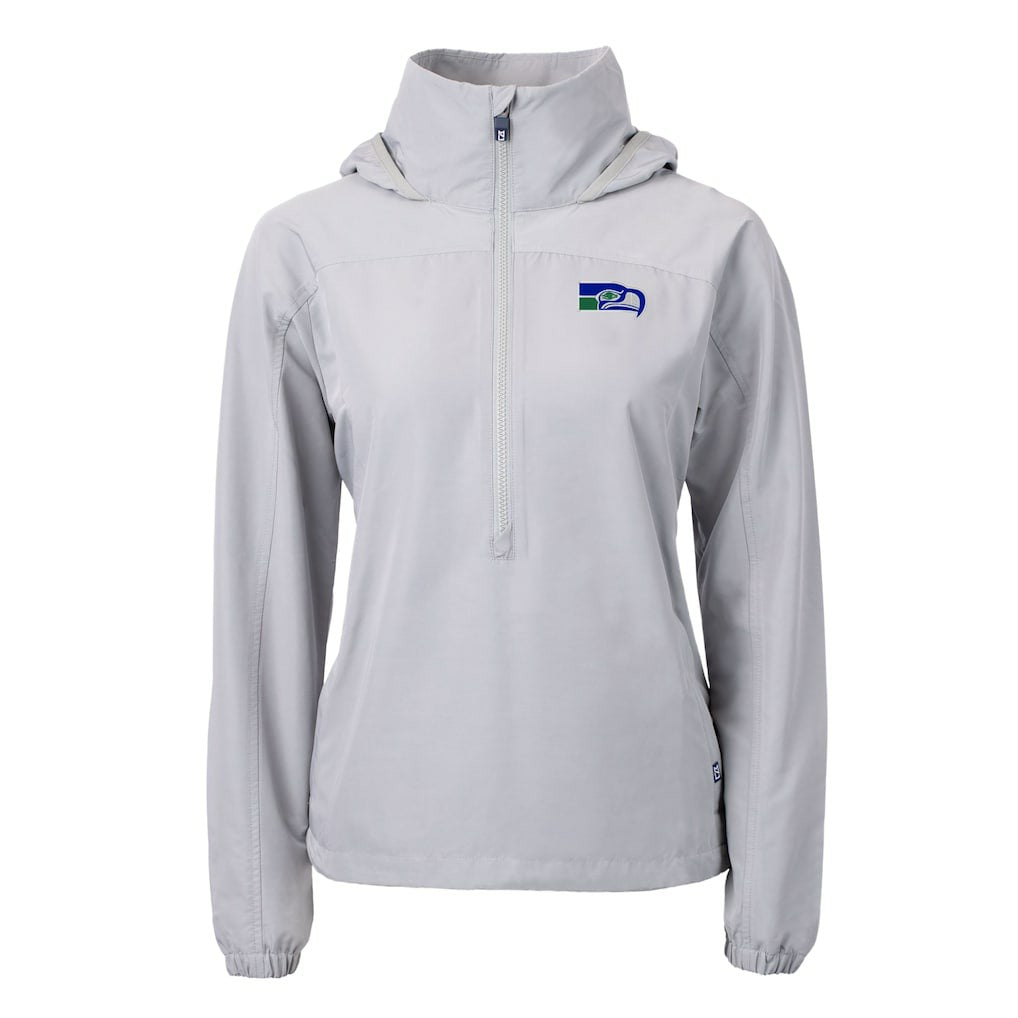 Seattle Seahawks Cutter & Buck Women's Charter Eco Recycled Half-Zip Hooded Anorak Jacket - Gray - NFL