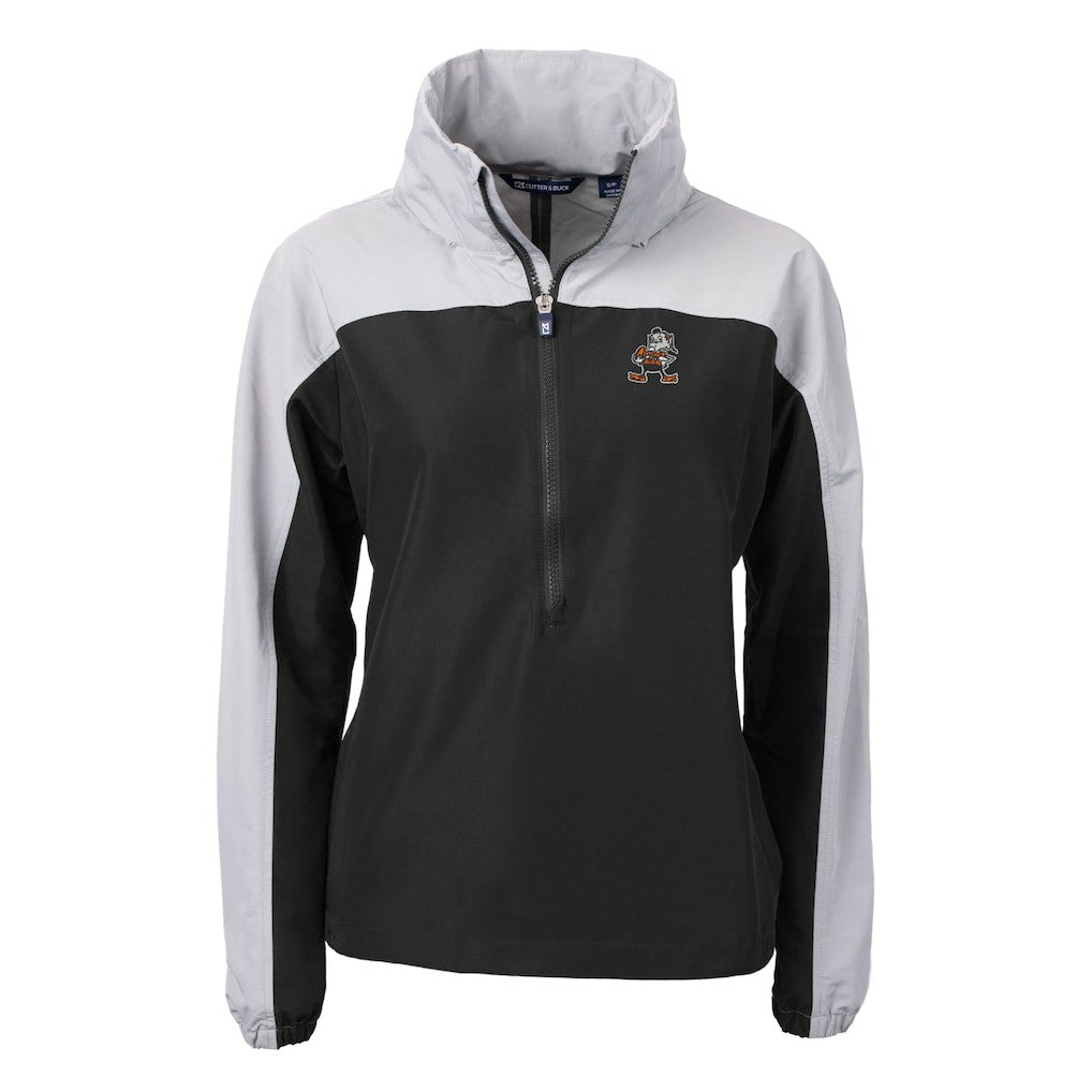 Cleveland Browns Cutter & Buck Women's Charter Eco Recycled Half-Zip Hooded Anorak Jacket - Black - NFL