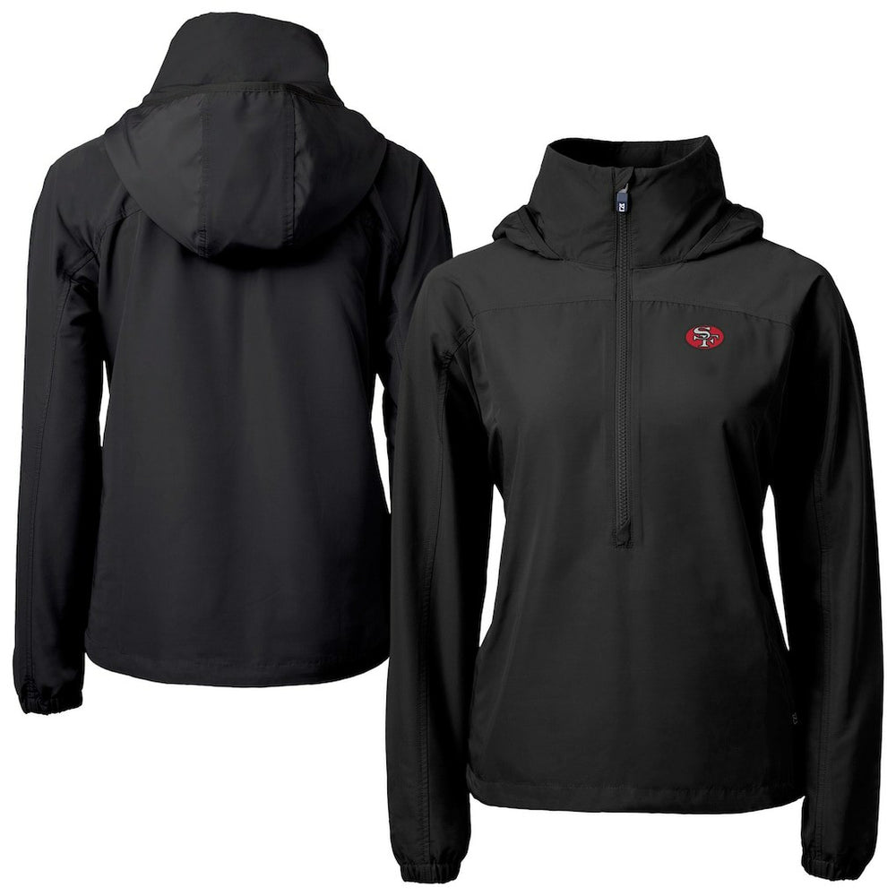 San Francisco 49ers Cutter & Buck Women's Charter Eco Recycled Half-Zip Hooded Anorak Jacket - Black - NFL