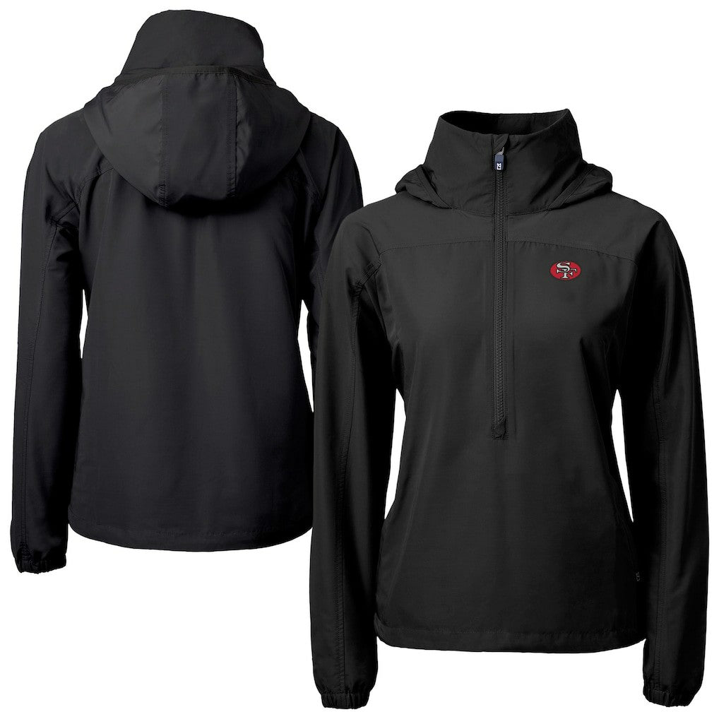 San Francisco 49ers Cutter & Buck Women's Charter Eco Recycled Half-Zip Hooded Anorak Jacket - Black - NFL