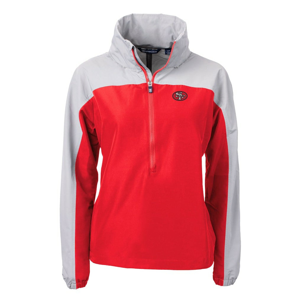 San Francisco 49ers Cutter & Buck Women's Charter Eco Recycled Half-Zip Hooded Anorak Jacket - Red - NFL