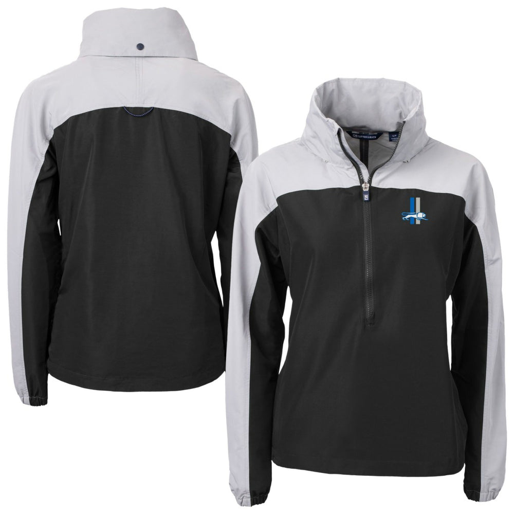 Detroit Lions Cutter & Buck Women's Charter Eco Recycled Half-Zip Hooded Anorak Jacket - Black - NFL