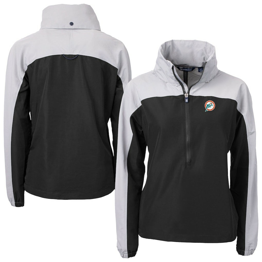 Miami Dolphins Cutter & Buck Women's Charter Eco Recycled Half-Zip Hooded Anorak Jacket - Black - NFL