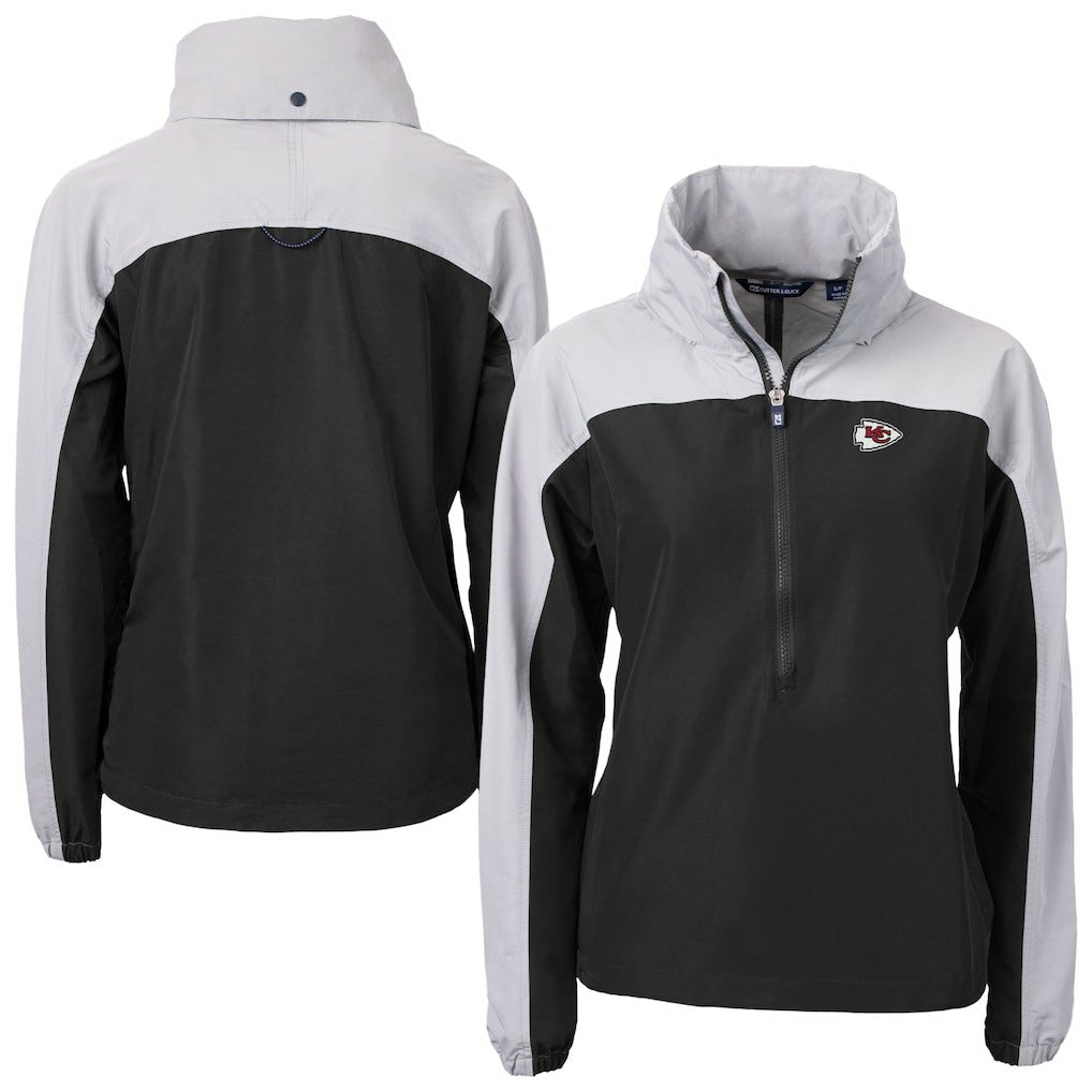 Kansas City Chiefs Cutter & Buck Women's Charter Eco Recycled Half-Zip Hooded Anorak Jacket - Black - NFL