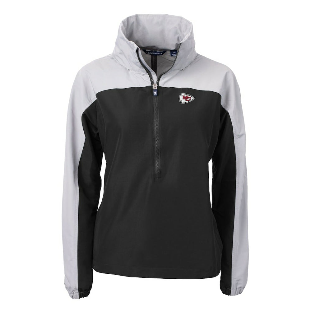 Kansas City Chiefs Cutter & Buck Women's Charter Eco Recycled Half-Zip Hooded Anorak Jacket - Black - NFL
