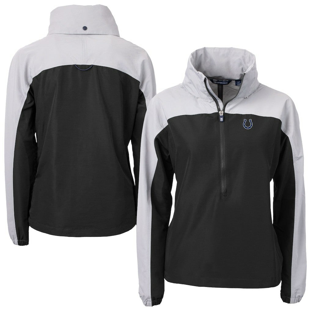 Indianapolis Colts Cutter & Buck Women's Charter Eco Recycled Half-Zip Hooded Anorak Jacket - Black - NFL