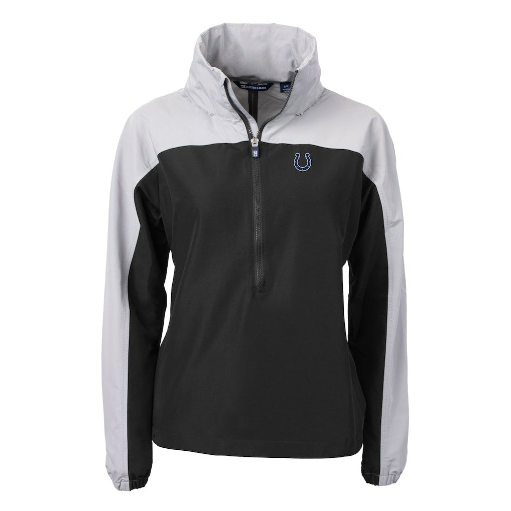 Indianapolis Colts Cutter & Buck Women's Charter Eco Recycled Half-Zip Hooded Anorak Jacket - Black - NFL