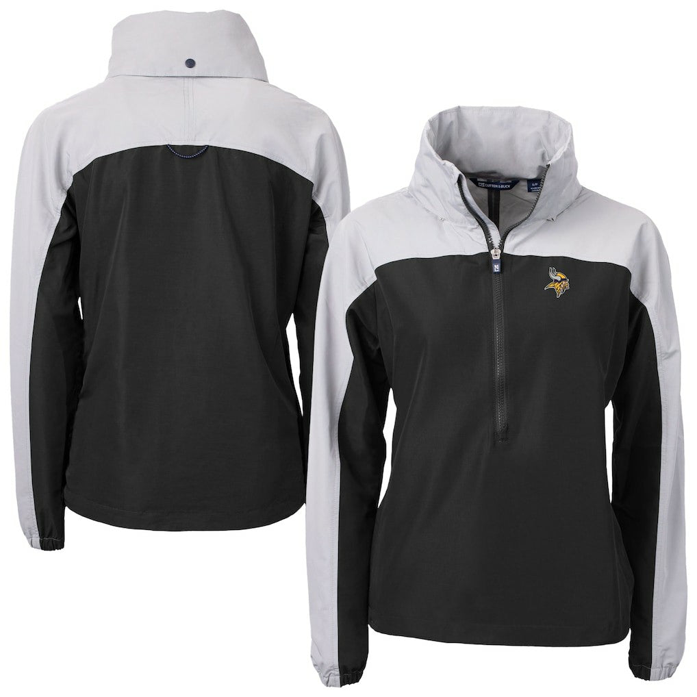 Minnesota Vikings Cutter & Buck Women's Charter Eco Recycled Half-Zip Hooded Anorak Jacket - Black - NFL