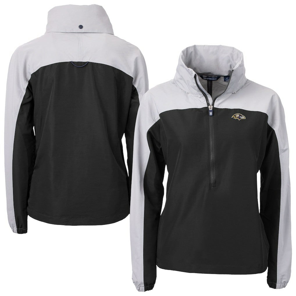Baltimore Ravens Cutter & Buck Women's Charter Eco Recycled Half-Zip Hooded Anorak Jacket - Black - NFL
