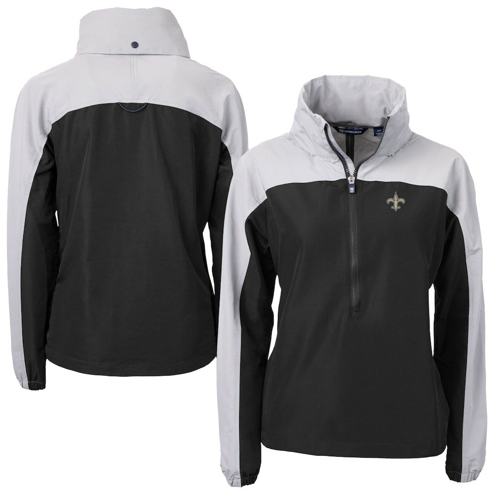 New Orleans Saints Cutter & Buck Women's Charter Eco Recycled Half-Zip Hooded Anorak Jacket - Black - NFL