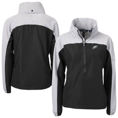 Philadelphia Eagles Cutter & Buck Women's Charter Eco Recycled Half-Zip Hooded Anorak Jacket - Black - NFL